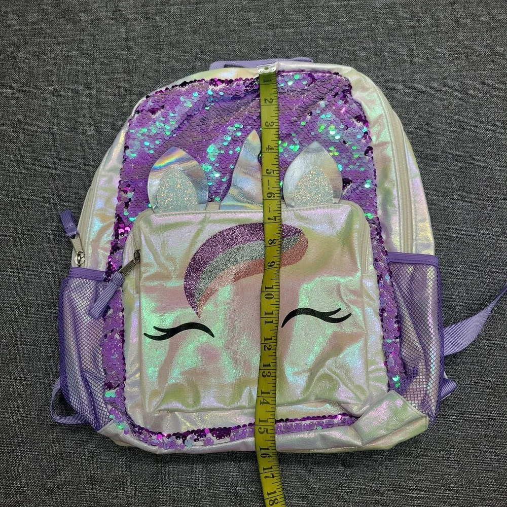 Cat & Jack Kids Girls Unicorn Backpack with Sequins White Purple School Bag